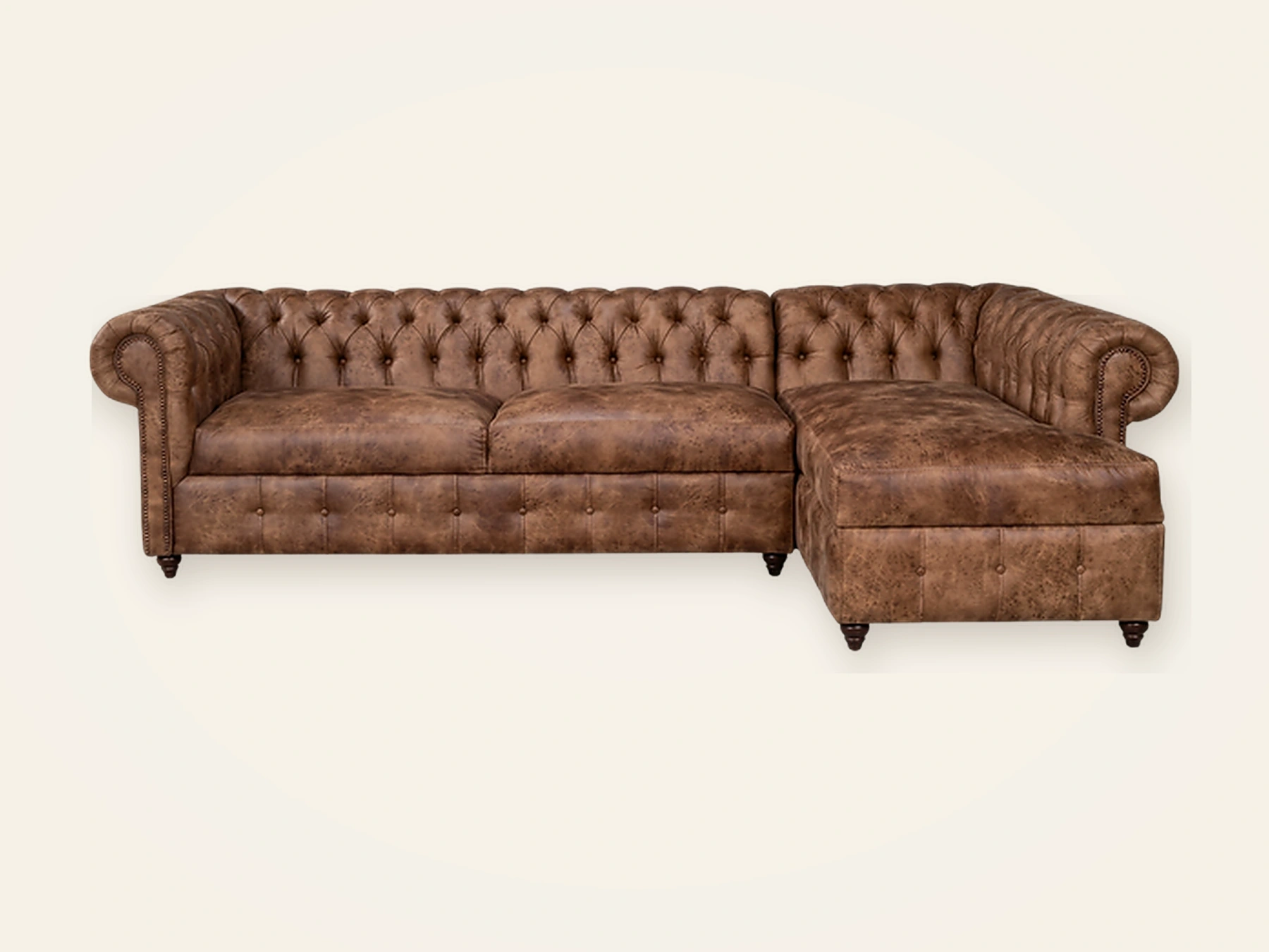 Gran Seccional Chesterfield L’Shape Abierto — Seccionales en cuero natural, hecho a mano por Munay Cueros Chile