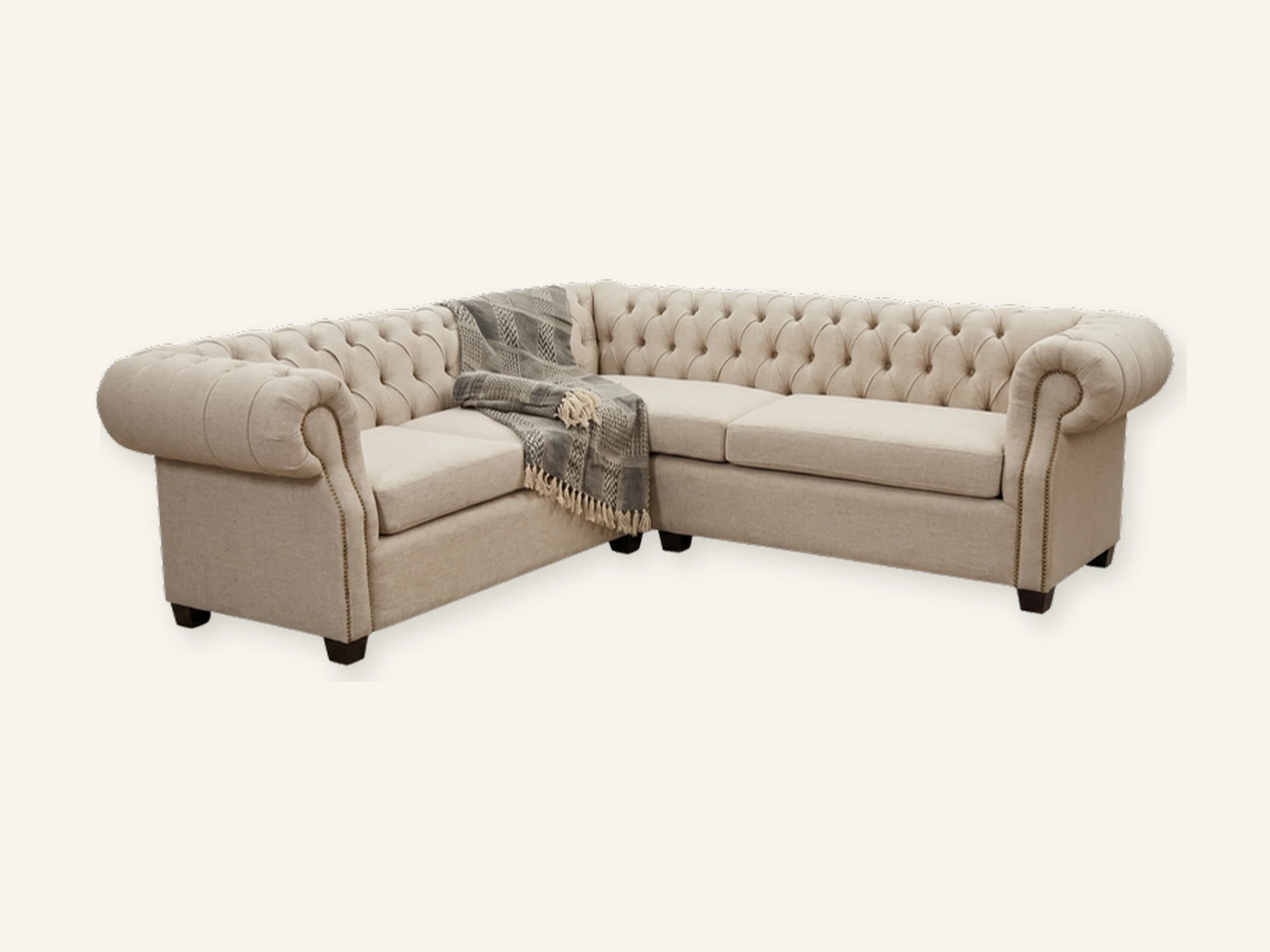 Neffer Chesterfield Brazo Curvo 25 — Sofás & Chesterfield en lino natural, hecho a mano por Munay Cueros Chile